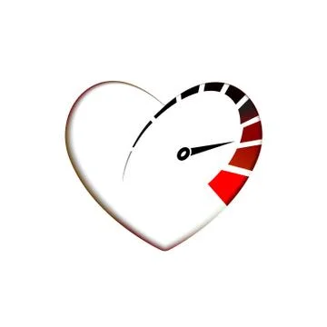 Speedometer in heart icon with arrow speed, RPM logo icon. Racing test symbol Stock Illustration