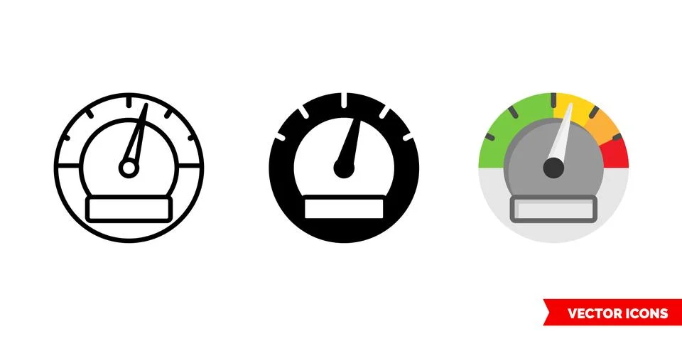Speedometer icon of 3 types. Isolated vector sign symbol. Stock Illustration