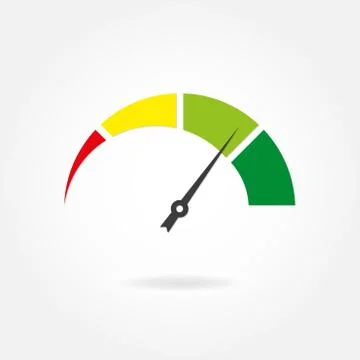 Speedometer icon with arrow. Meter and gauge element. Vector illustration. Stock Illustration
