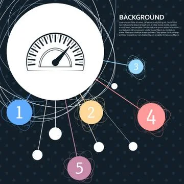 Speedometer icon with the background to the point and with infographic style. Stock Illustration
