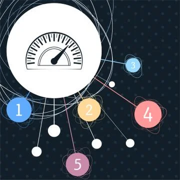 Speedometer icon with the background to the point and with infographic style. 스톡 일러스트