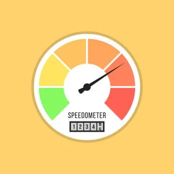 Speedometer icon isolated on yellow background Stock Illustration