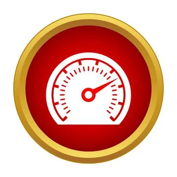 Speedometer icon measuring velocity on a red and gold dial Stock Illustration