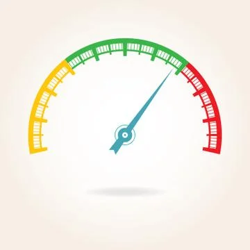 Speedometer icon or sign with arrow. Colorful Infographic gauge element. Vector  Stock Illustration