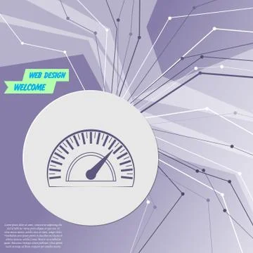 Speedometer icon on purple abstract modern background. The lines in all direc Illustrazione stock