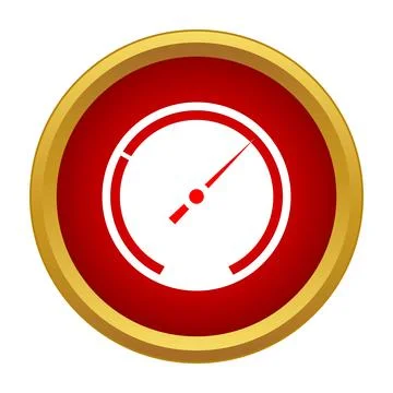 Speedometer icon on a red and gold button indicating high performance Stock Illustration