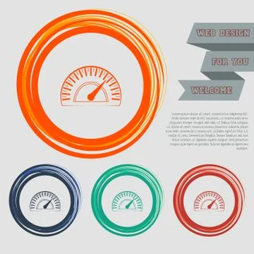 Speedometer icon on the red, blue, green, orange buttons for your website and Stock Illustration
