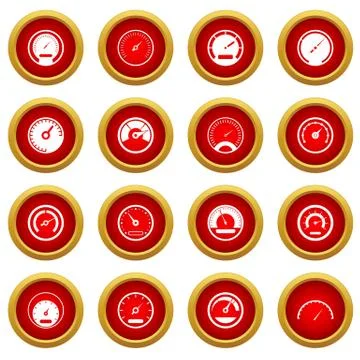 Speedometer icon red circle set Stockillustratie