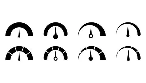 Speedometer icon set. Performance indicator template. Silhouette  design. Vec Stock Illustration