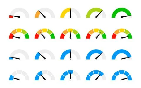 Speedometer icon set. Performance level dial bar vector illustration. Power.. Stock Illustration