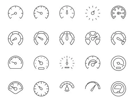Speedometer icon set. Speed indicator sign. Performance control panel symbo.. Stock Illustration