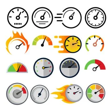Speedometer Icon Set Vector. Speed Symbol. Auto Power. Automobile Interface Stock Illustration