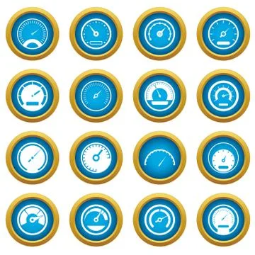 Speedometer icons blue circle set Stock Illustration