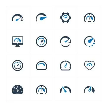 Speedometer Icons  Blue Version Stock Illustration