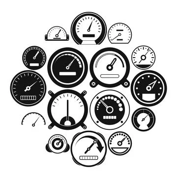 Speedometer icons set, black simple style Stockillustratie
