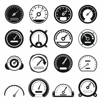 Speedometer icons set, black simple style Stock Illustration