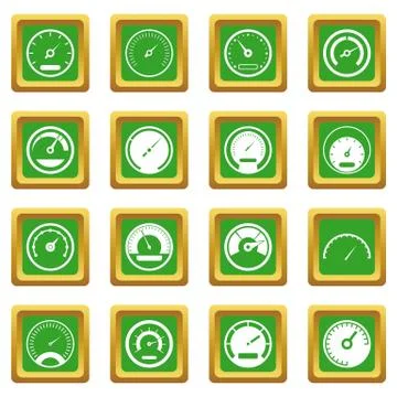Speedometer icons set green Stockillustratie