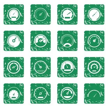 Speedometer icons set grunge Stock Illustration