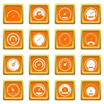 Speedometer icons set orange Illustrazione stock