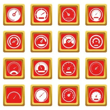 Speedometer icons set red Illustrazione stock