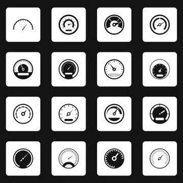Speedometer icons set, simple style Illustrazione stock