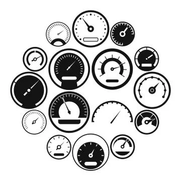 Speedometer icons set, simple style Illustrazione stock
