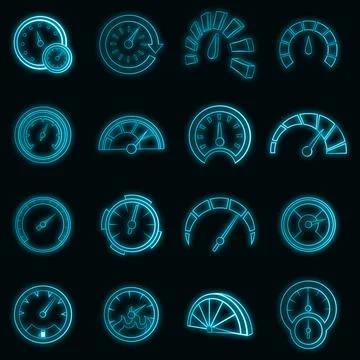 Speedometer icons set vector neon Stockillustratie