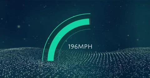 Speedometer image showing 131 MPH over digital landscape with glowing dots 스톡 일러스트
