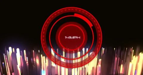 Speedometer image showing 165 MPH over colorful light streaks Ilustração Stock