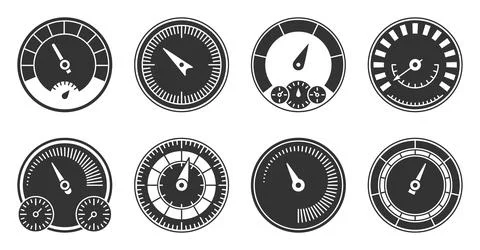 Speedometer indicator load scale black glyph set Stock Illustration