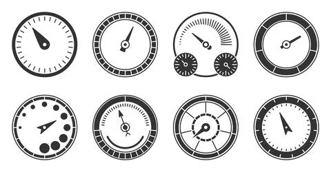 Speedometer indicator load scale black glyph set Stock Illustration
