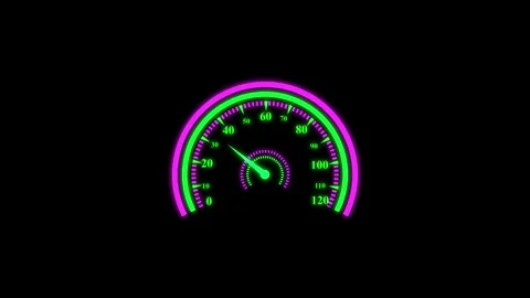 Speedometer indicator showing acceleration and high speed on dark backgroun.. Stock Footage 334128421