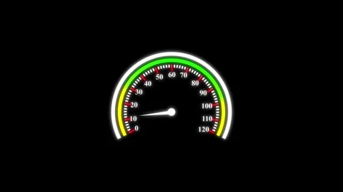 Speedometer indicator showing fluctuating speed levels with glowing neon li.. Stock Footage 334128415