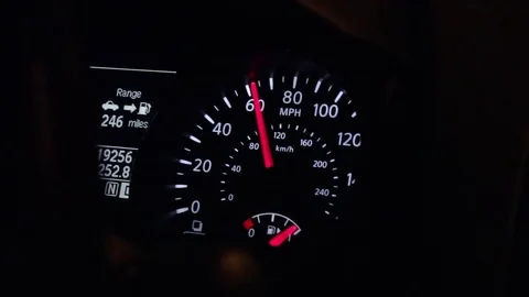 Speedometer inside a car at night 스톡 동영상 77810303