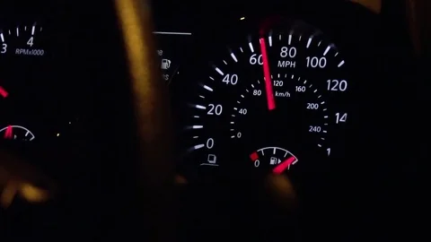 Speedometer inside a car at night Vidéo 77810305