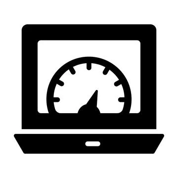 Speedometer inside laptop denoting speed test vector design in trendy style Illustrazione stock