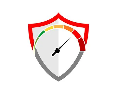 Speedometer inside the shield logo Stock Illustration