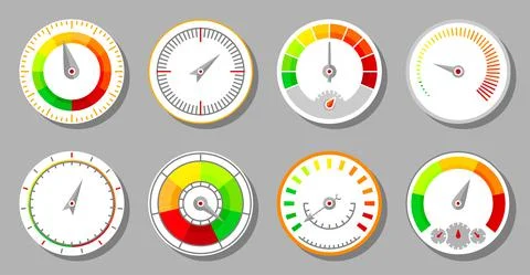 Speedometer interface dashboard indicator flat set Stock Illustration