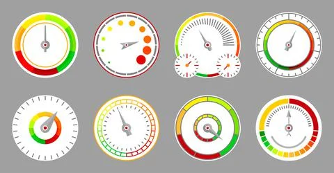 Speedometer interface dashboard indicator flat set Illustrazione stock