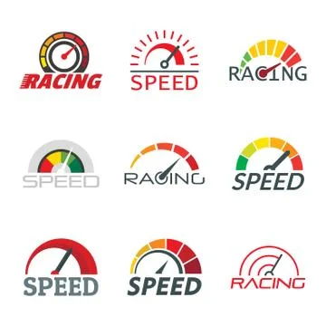 Speedometer level indicator logo set, flat style Stock Illustration