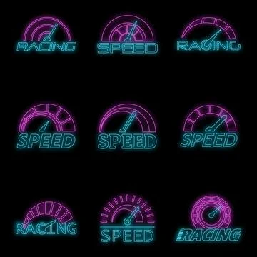 Speedometer level panel logo set vector neon Stock Illustration