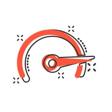 Speedometer level sign icon in comic style. Accelerate vector cartoon illustr Stock Illustration