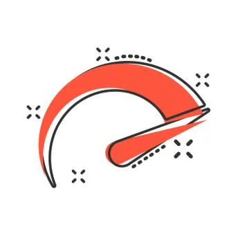 Speedometer level sign icon in comic style. Accelerate vector cartoon illustr Stock Illustration