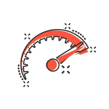 Speedometer level sign icon in comic style. Accelerate vector cartoon illustr Stock Illustration