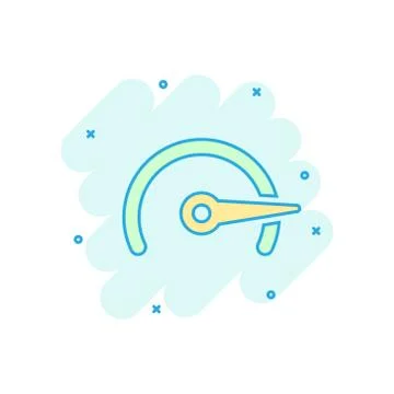 Speedometer level sign icon in comic style. Accelerate vector cartoon illustr Stock Illustration