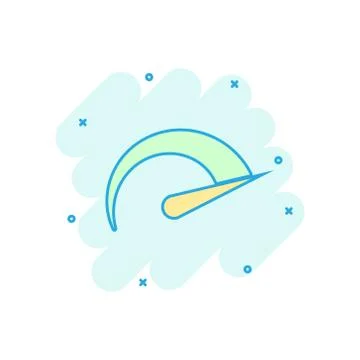 Speedometer level sign icon in comic style. Accelerate vector cartoon illustr Stock Illustration