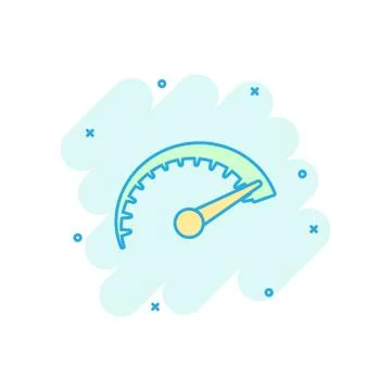 Speedometer level sign icon in comic style. Accelerate vector cartoon illustr Stock Illustration