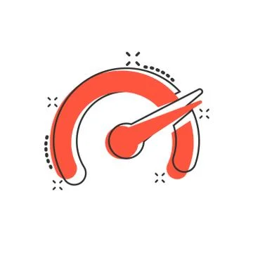 Speedometer level sign icon in comic style. Accelerate vector cartoon illustr Stock Illustration