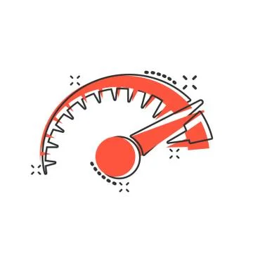 Speedometer level sign icon in comic style. Accelerate vector cartoon illustr Stock Illustration