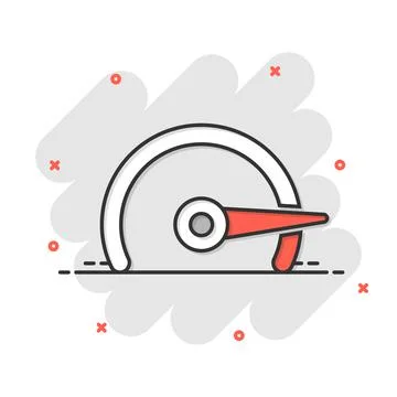 Speedometer level sign icon in comic style. Accelerate vector cartoon illustr Stock Illustration